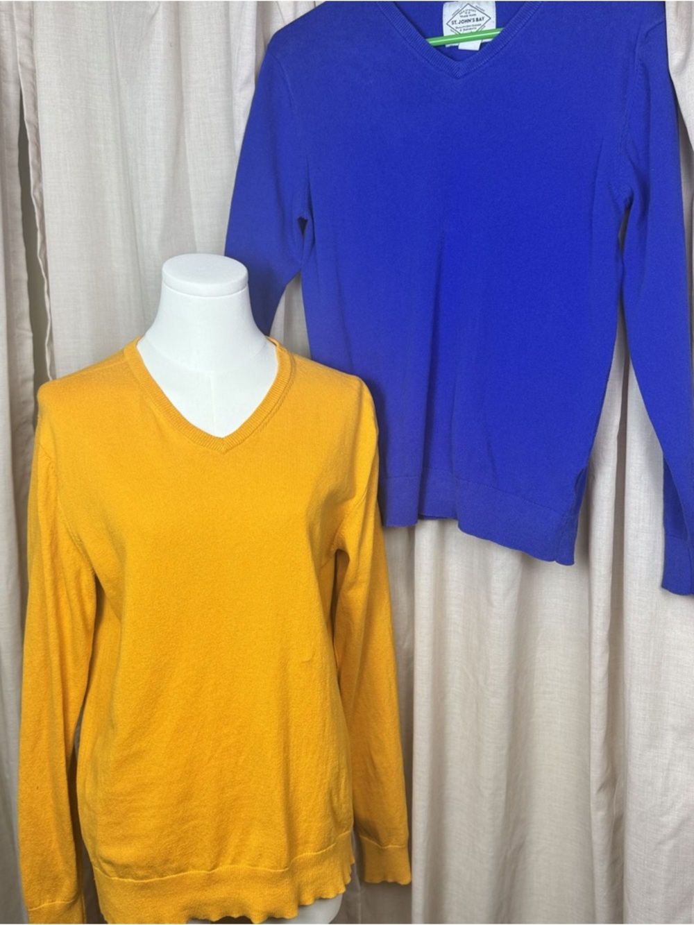 Cashmere Cotton Sweater Set St. John's Bay V-Neck Yellow Blue size small unisex